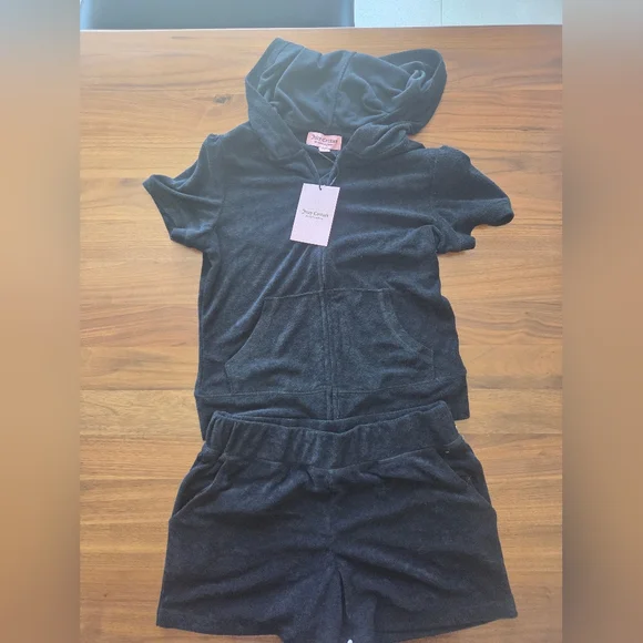 NWT Juicy Couture Women’s Bling Towel Terry Shortie Set, Black / Licorice, Small - Picture 3 of 4